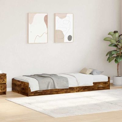 vidaXL Rám postele so zásuvkou Dymová dub 90 x 190 cm Kompozitné drevo