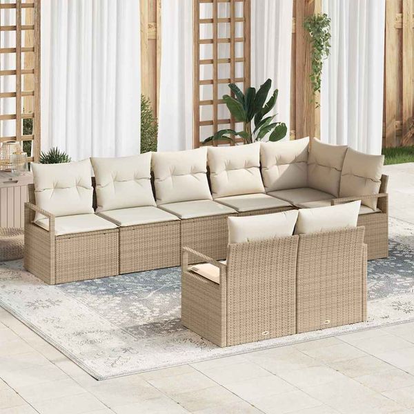 vidaXL Súprava záhradných pohoviek 8 pcs Béžová a biela polyratan