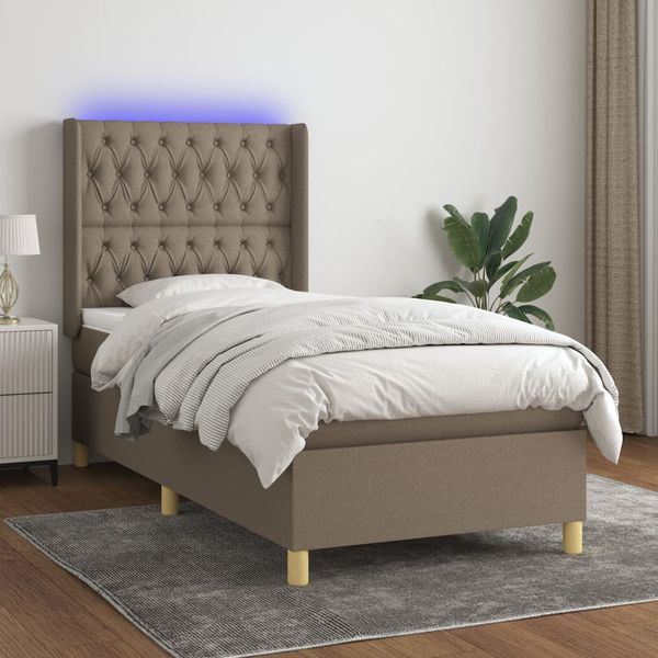 vidaXL Posteľ boxsping s matracom a LED sivohnedá 90x200 cm látka