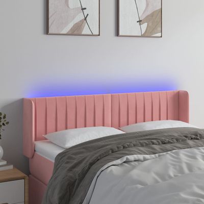 vidaXL Čelo postele s LED ružové 147x16x78/88 cm zamat