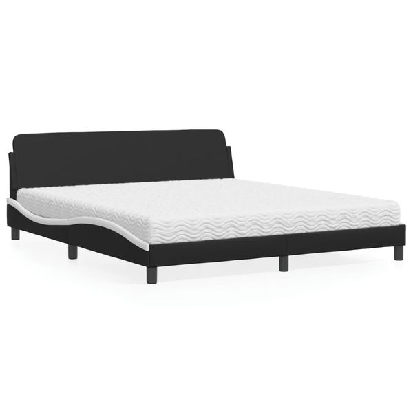 vidaXL Posteľ s matracom Dover čierna a biela 180x200 cm umelá koža