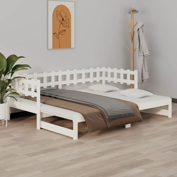 vidaXL Rozkladacia denná posteľ biela 2x(90x200) cm borovicový masív