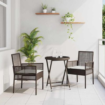 vidaXL Záhradný bistro set 3 pcs Hnedá polyratan