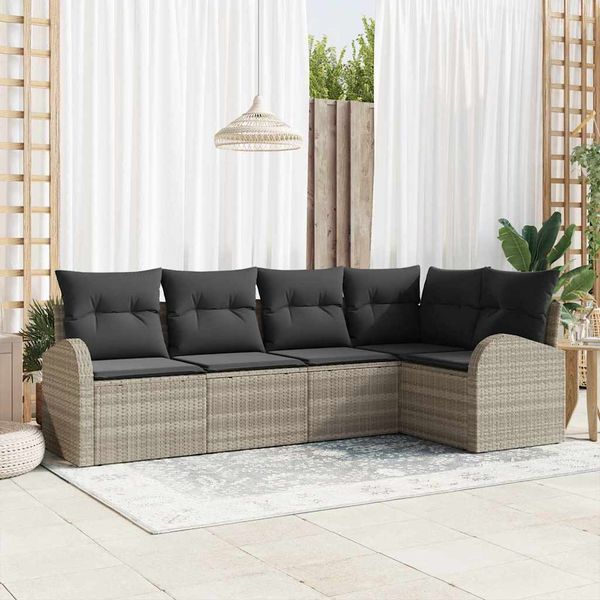 vidaXL Súprava záhradných pohoviek 5 pcs Svetlosivá polyratan