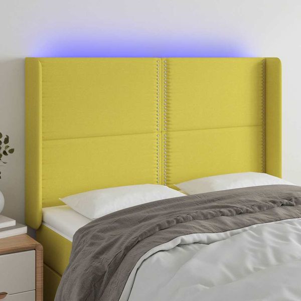 vidaXL Čelo postele s LED zelené 147x16x118/128 cm látka