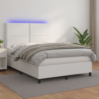 vidaXL Boxspring posteľ s matracom a LED biela 140x190 cm umelá koža