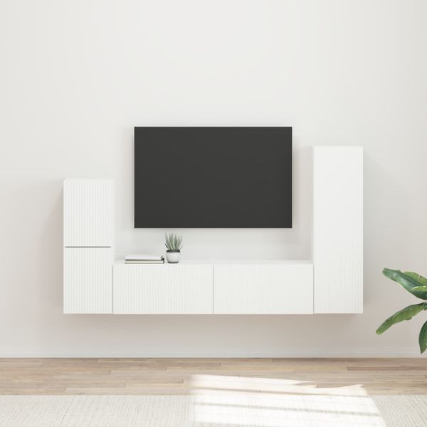 vidaXL Zostava TV skriniek Nástenný 4 pcs Biela Kompozitné drevo