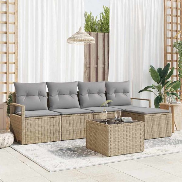 vidaXL Sada pohoviek s vankúšom 6 pcs Béžová polyratan