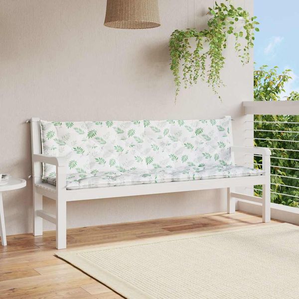 vidaXL Podložky na záhradnú lavičku 2 ks vzor listov 200x50x7 cm látka