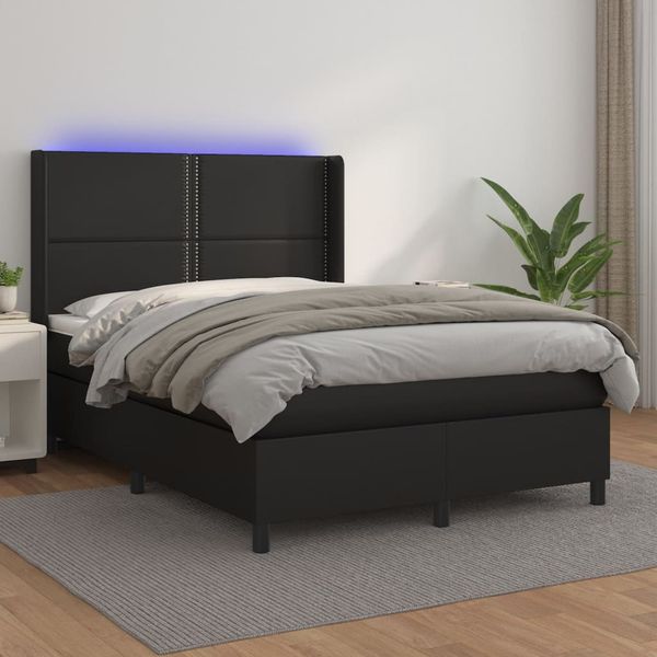 vidaXL Boxspring posteľ s matracom a LED čierny 140x190 cm umelá koža