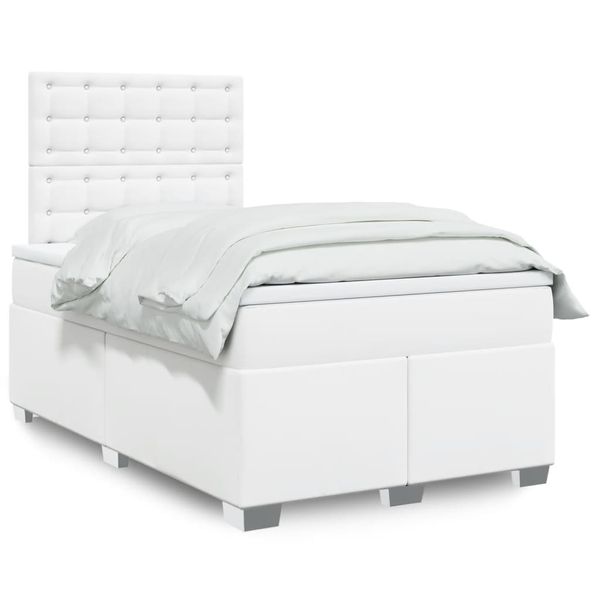 vidaXL Boxspring posteľ s matracom biela 120x200 cm umelá koža