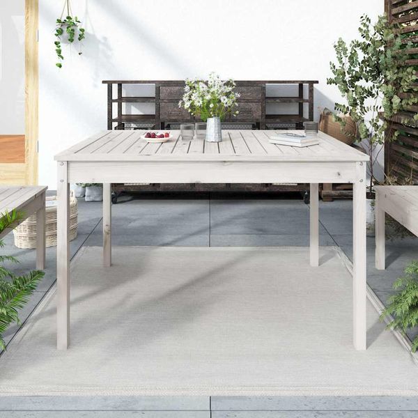 vidaXL Záhradný stolík biely 121x82,5x76 cm borovicový masív
