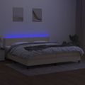 vidaXL Posteľ boxsping s matracom a LED krémová 200x200 cm látka