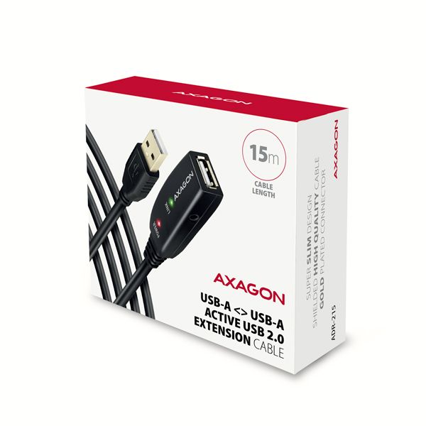AXAGON ADR-215, USB 2.0 A-M -> A-F aktívny prodlužovací / repeater kábel, 15m