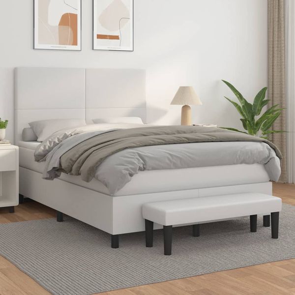 vidaXL Boxspring posteľ s matracom biela 140x200 cm umelá koža