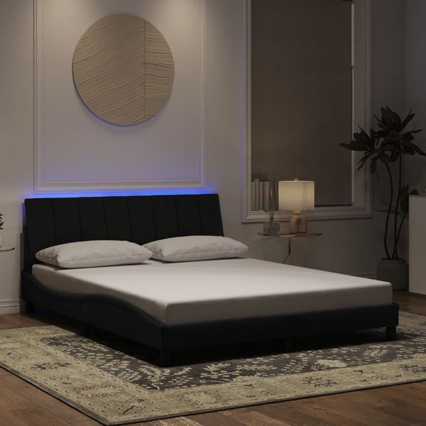 vidaXL Rám postele s LED bez matraca Hankočierny 160x190 cm zamat