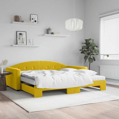 vidaXL Rozkladacia denná posteľ s matracmi žltá 100x200 cm zamat