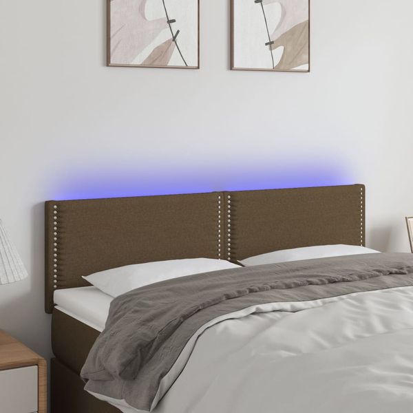 vidaXL Čelo postele s LED tmavohendé 144x5x78/88 cm látka