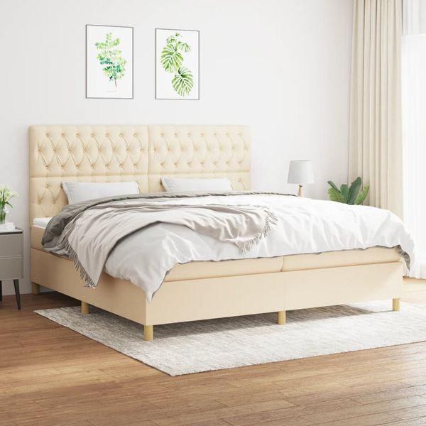 vidaXL Boxspring posteľ s matracom krémová 200x200 cm látka