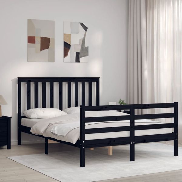 vidaXL Posteľný rám s čelom čierny 140x200 cm masívne drevo