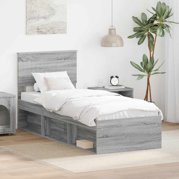 vidaXL Rám postele Sivý Sonoma 75 x 190 cm Masívne borovicové drevo