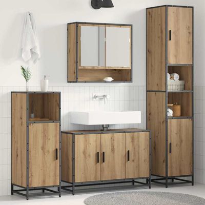 vidaXL Sada kúpeľňového nábytku 4 pcs Remeselný dub Kompozitné drevo
