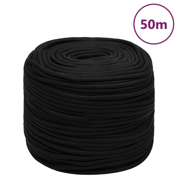 vidaXL Pracovné lano čierne 6 mm 50 m polyester