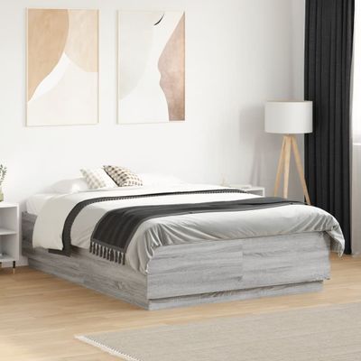 vidaXL Posteľný rám s LED svetlami sivý sonoma 120x190cm kompoz. drevo