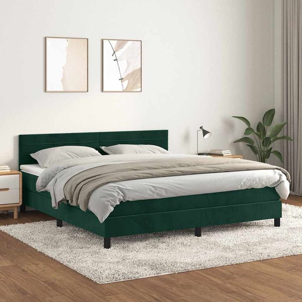 vidaXL Posteľný rám boxsping s matracom tmavozelený 180x200 cm zamat