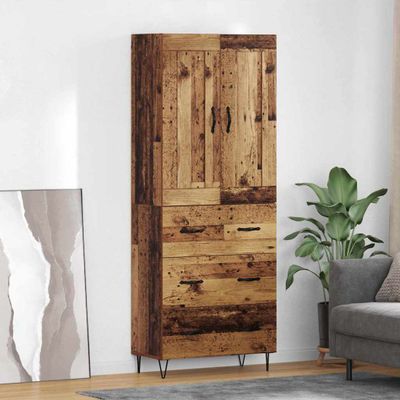 vidaXL Highboard Staré drevo 69,5 x 34 x 180 cm Kompozitné drevo
