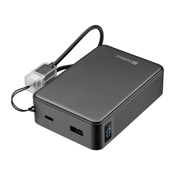 Sandberg Nano Powerbank 20000 mAh PD20W, kompaktná powerbanka s USB-C káblom, čierna