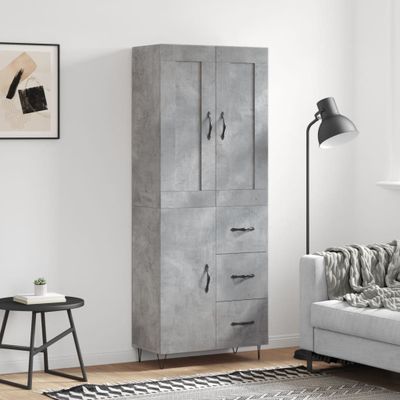 vidaXL Vysoká skrinka betónová sivá 69,5x34x180 cm spracované drevo