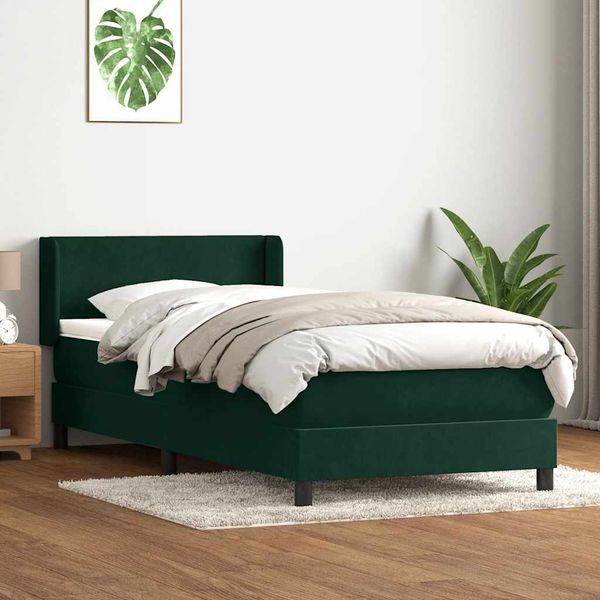 vidaXL Posteľný rám boxsping s matracom tmavozelený 100x220 cm zamat
