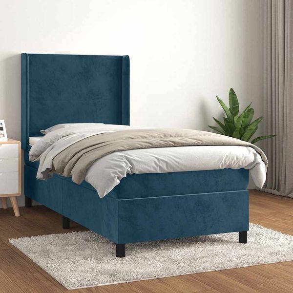 vidaXL Posteľný rám boxsping s matracom tmavomodrý 90x190 cm zamat