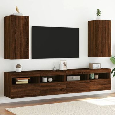 vidaXL TV nástenné skrinky s LED svetlami 2 ks hnedý dub 30,5x35x70 cm