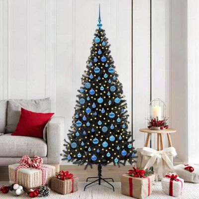 vidaXL Vianočný stromček s 300 LED-i so stojanom Čierna 180 cm PVC