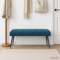 vidaXL Lavica s gombíkovým prešívaním Modrá 110 x 40 x 46 cm Zamat
