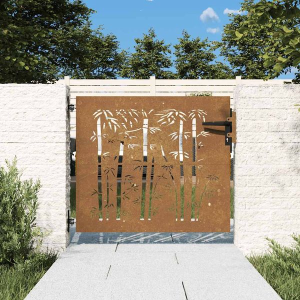vidaXL Záhradná brána 85x75 cm, corten oceľ, bambusový dizajn