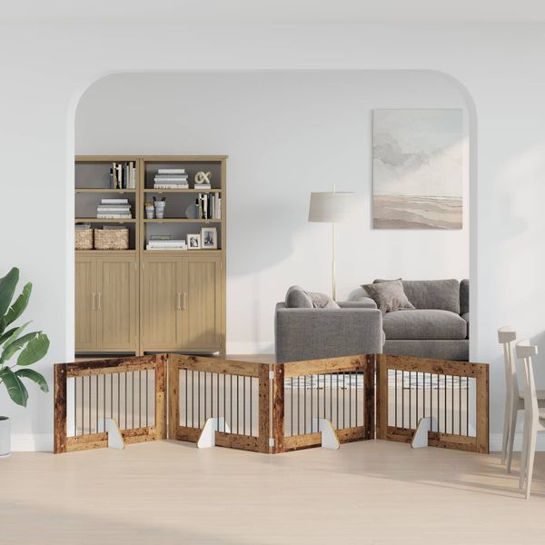 vidaXL Skladacia psia brána so stojanmi 4 ks Staré drevo 401 cm