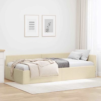 vidaXL Rohový rám postele Krémová 100 cm x 200 cm látka