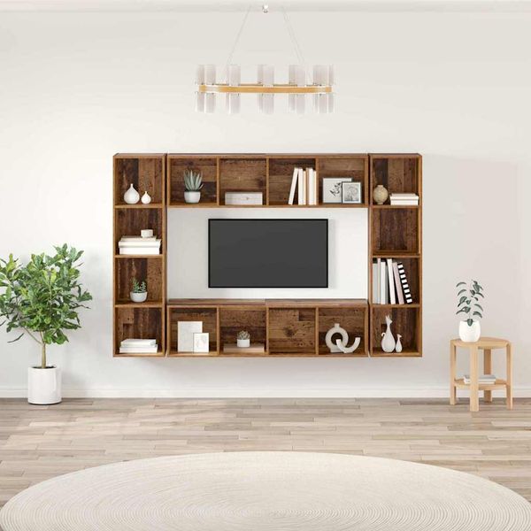 vidaXL Zostava TV skriniek Nástenný 4 pcs Hnedá 37 x 37 x 142,5 cm