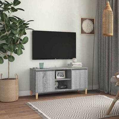 vidaXL TV stolík nožičky z masívneho dreva sivý sonoma 103,5x35x50 cm