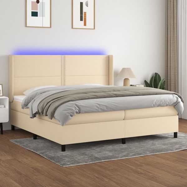 vidaXL Posteľ boxsping s matracom a LED krémová 200x200 cm látka