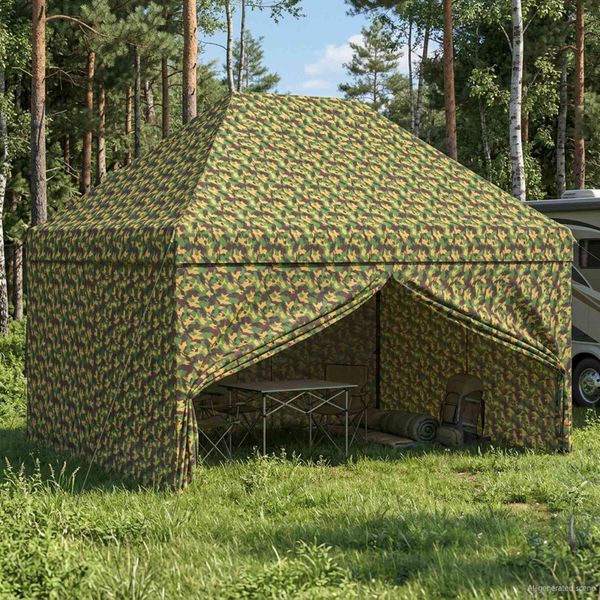 vidaXL Baldachýn s 4 bočnými stenami 2,9 x 4,3 m Armádna kamufláž