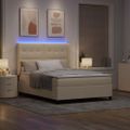 vidaXL LED box s pružinami s čelnou doskou Krémová 140 x 200 cm látka