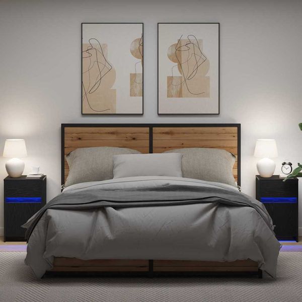 vidaXL LED nočný stolík so zásuvkou 2 pcs Čierny dub 38 x 34 x 61 cm