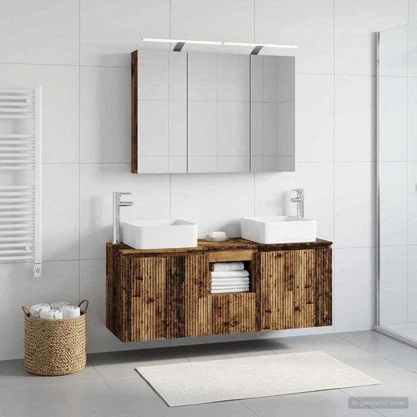 vidaXL Set kabinetov do kúpeľne 4 pcs Staré drevo 100 x 14,5 x 70 cm