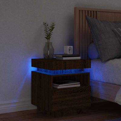 vidaXL Nočný stolík s LED svetlami hnedý dub 40x39x48,5 cm