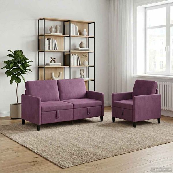 vidaXL Súprava pohovky s úložným priestorom 2 ks Fialová Polyester