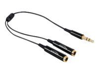 Audio separátor - mini-phone stereo 3,5 mm so zástrčkami (male) do mini-phone stereo 3,5 mm so zásuvkami (female) - 25 cm - čierna